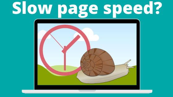 A laptop with a picture of a clock and a snail asks if your B2B site takes too long to load